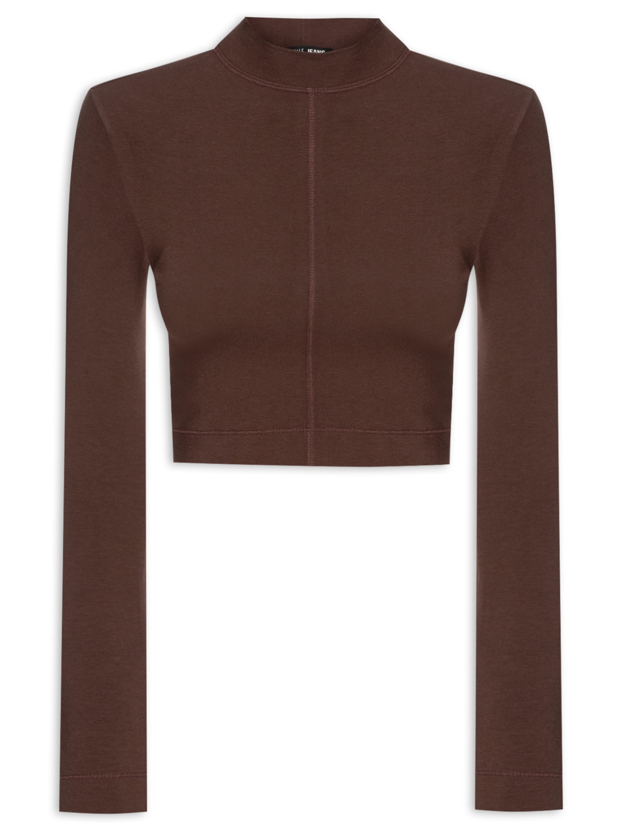 Blusa Feminina Cropped Manga Longa Recorte Central - Marrom