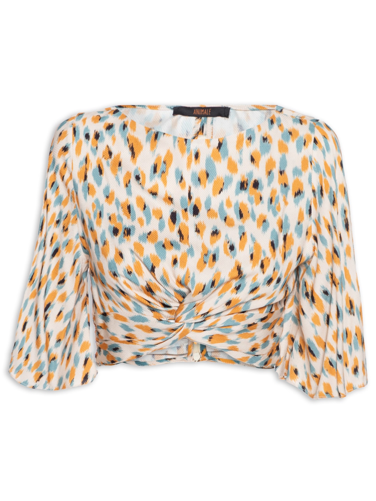 Blusa Feminina Cropped No Textura Onça - Bege