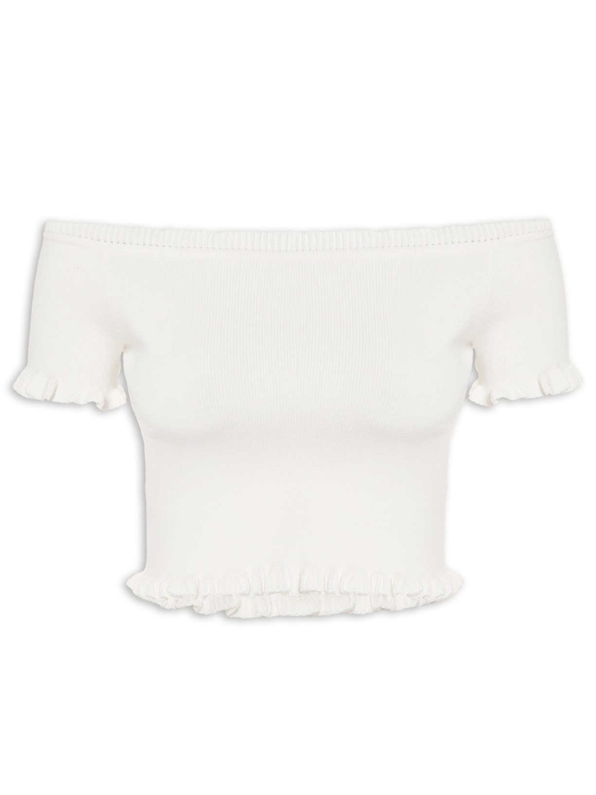 Blusa Feminina Cropped Ombro à Ombro Babado - Branco