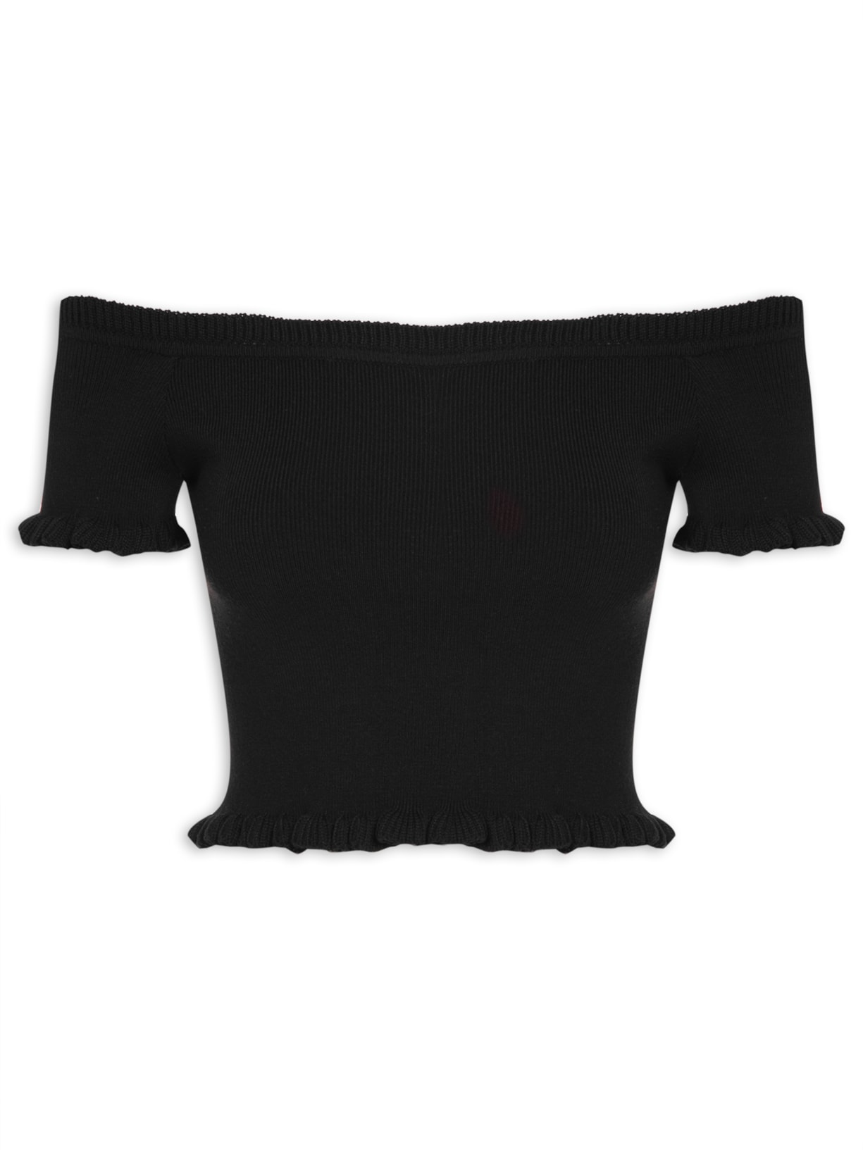 Blusa Feminina Cropped Ombro à Ombro Babado - Preto