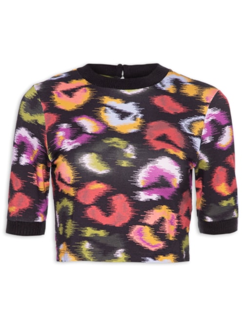 Blusa Feminina Cropped Onça De Cor - Preto