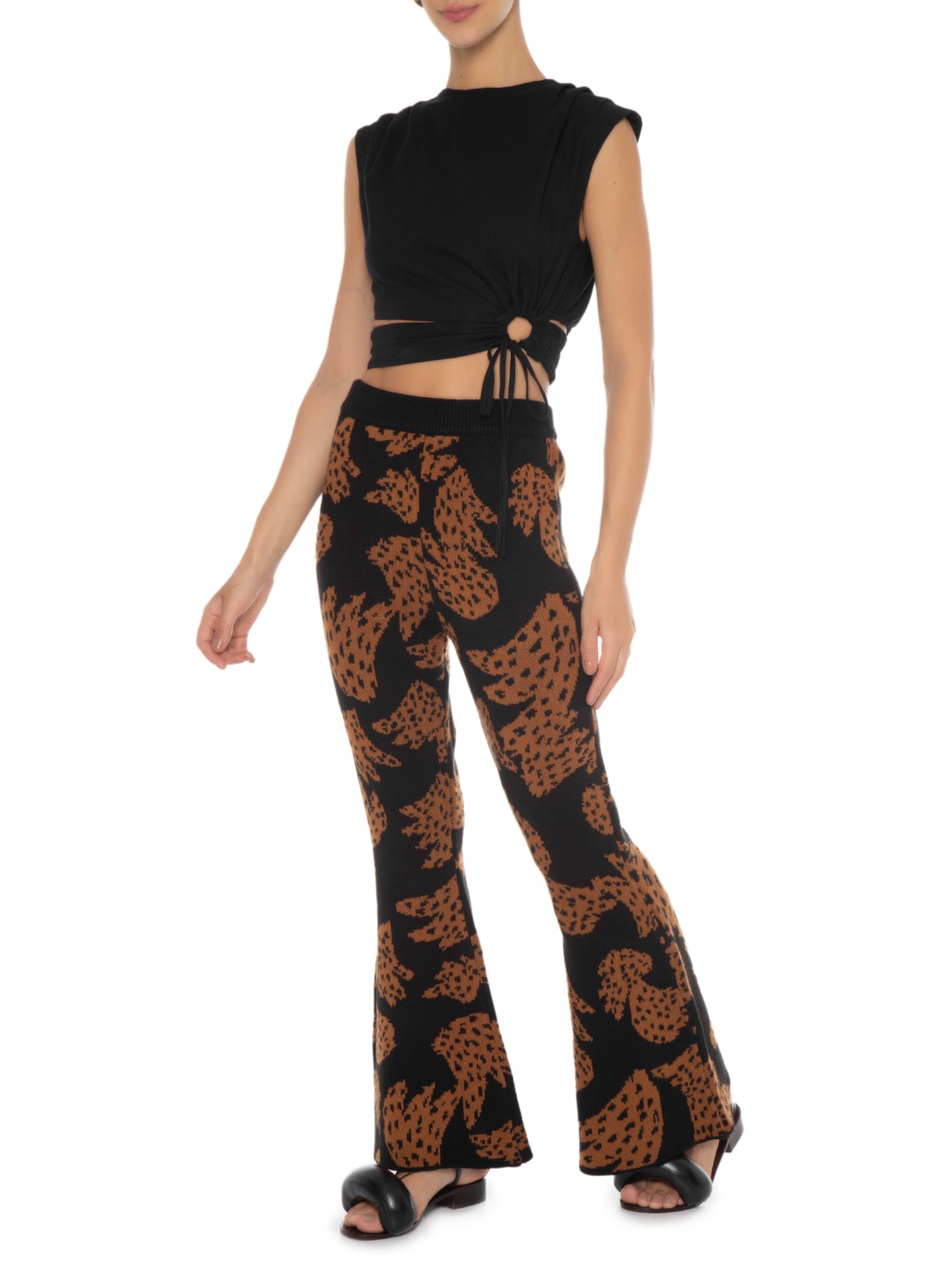 Blusa Feminina Cropped Pregas Argola Preto Farm