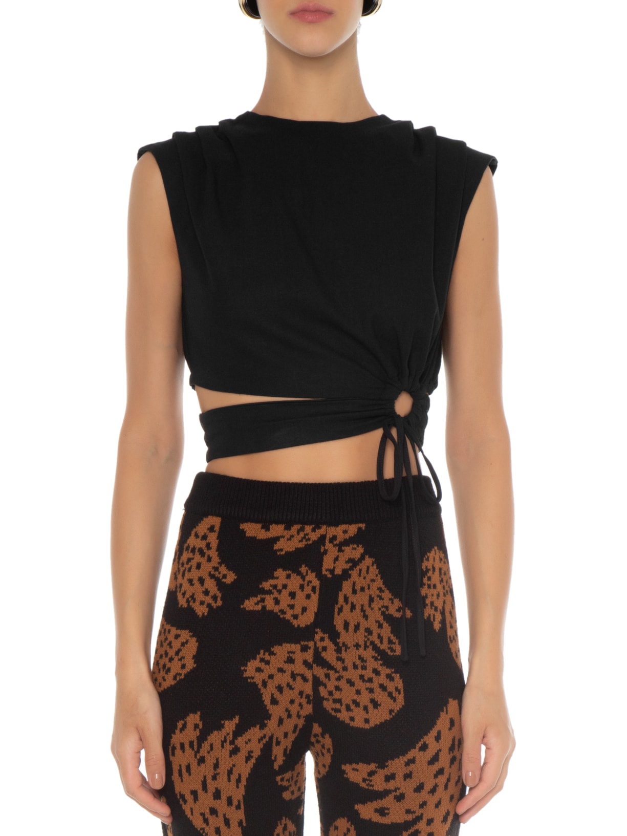 Blusa Feminina Cropped Pregas Argola Preto Farm
