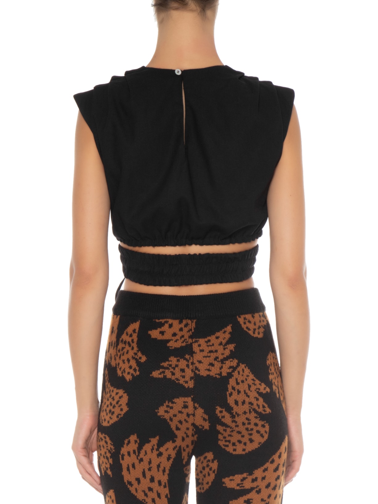 Blusa Feminina Cropped Pregas Argola Preto Farm