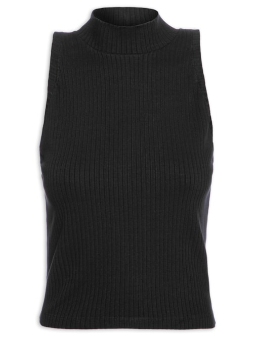Blusa Feminina Cropped Raglan Canelada - Preto