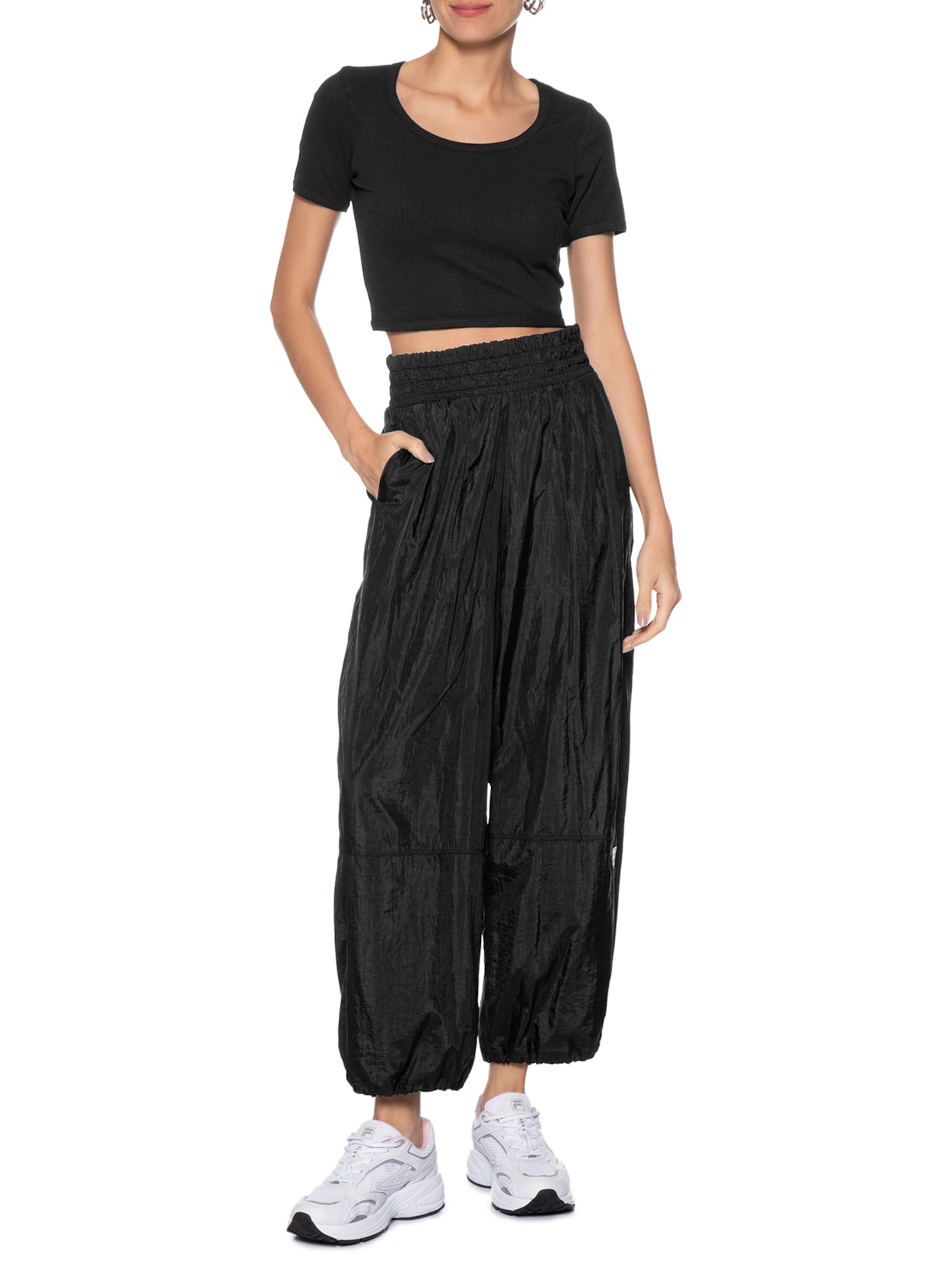 Blusa Feminina Cropped Rib Preto Fila