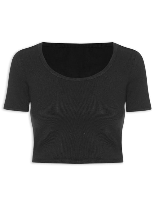 Blusa Feminina Cropped Rib - Preto