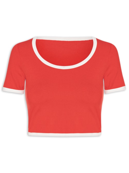 Blusa Feminina Cropped Rib - Vermelho