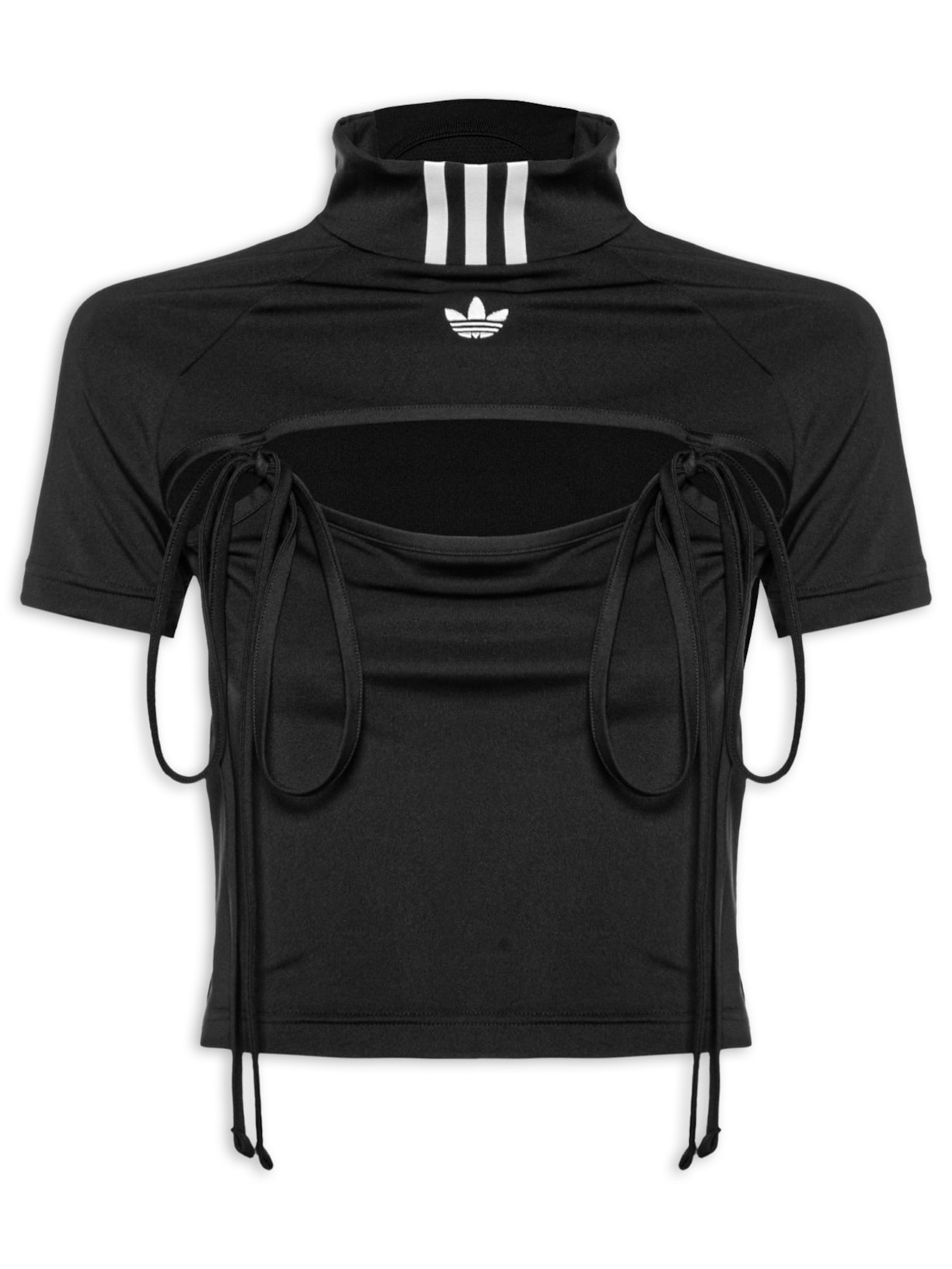 Blusa Feminina Cropped Ribbon Cut-Out - Preto