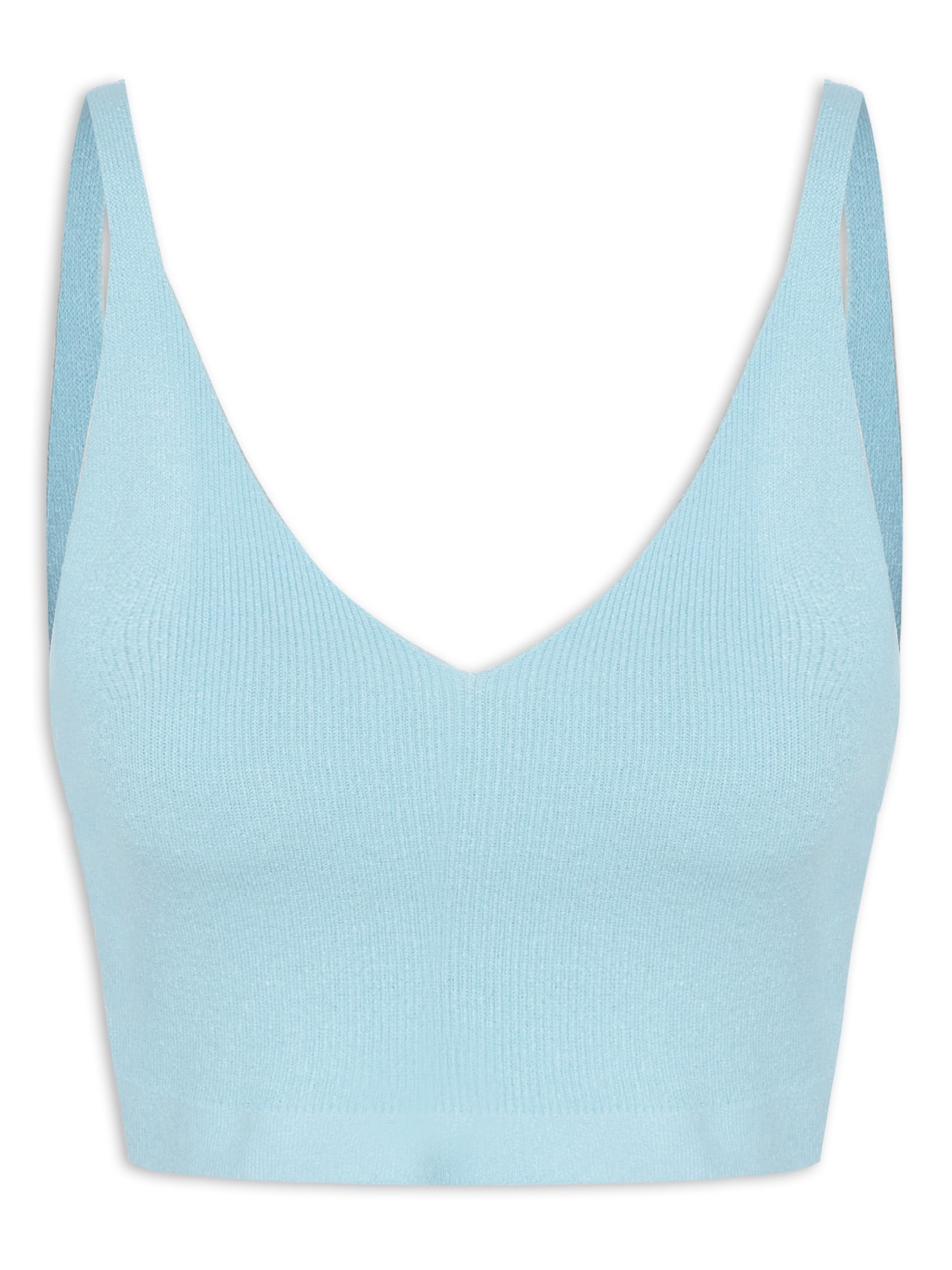 Blusa Feminina Cropped Sem Manga Em Tricot - Azul