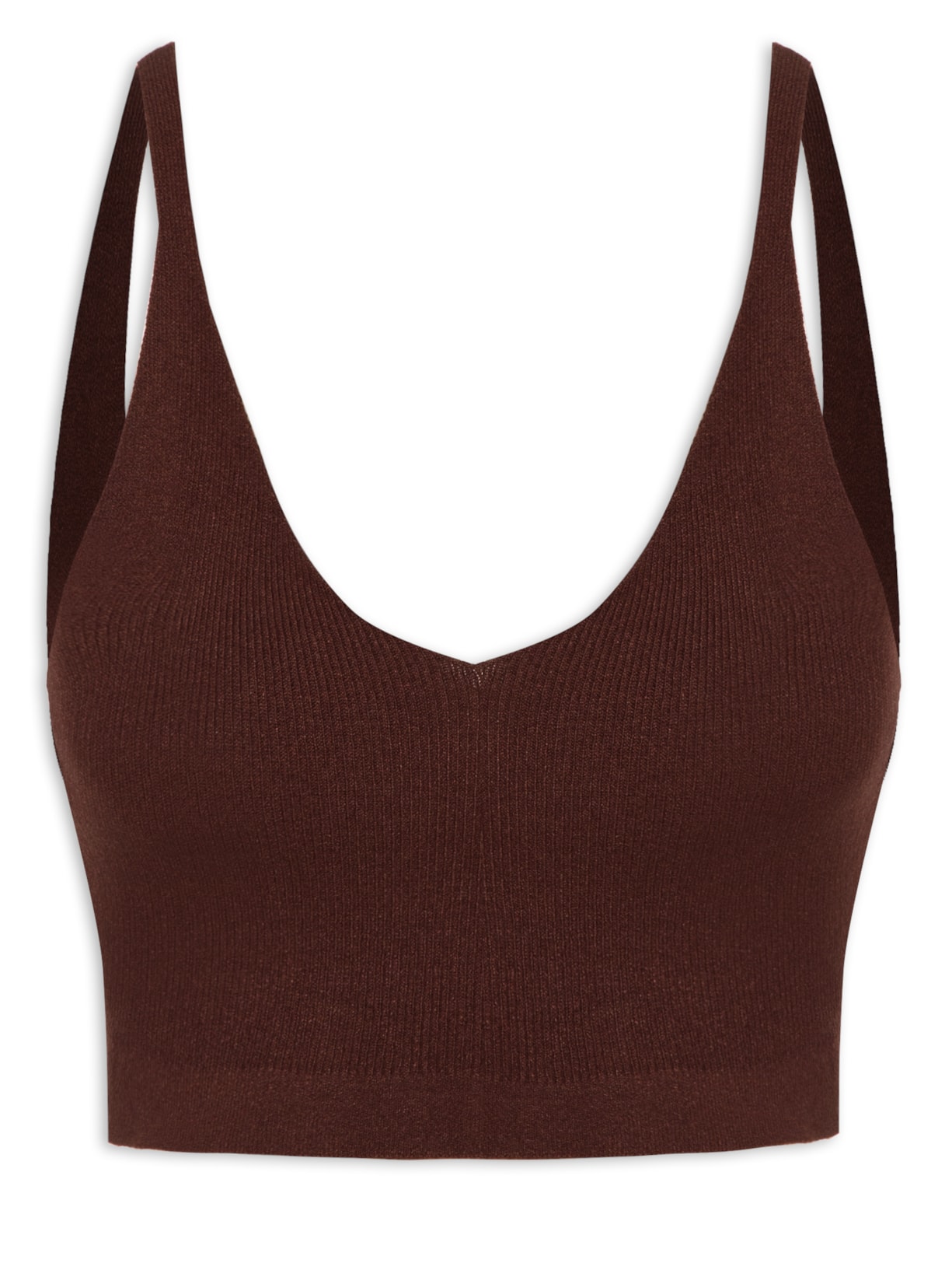 Blusa Feminina Cropped Sem Manga Em Tricot - Marrom