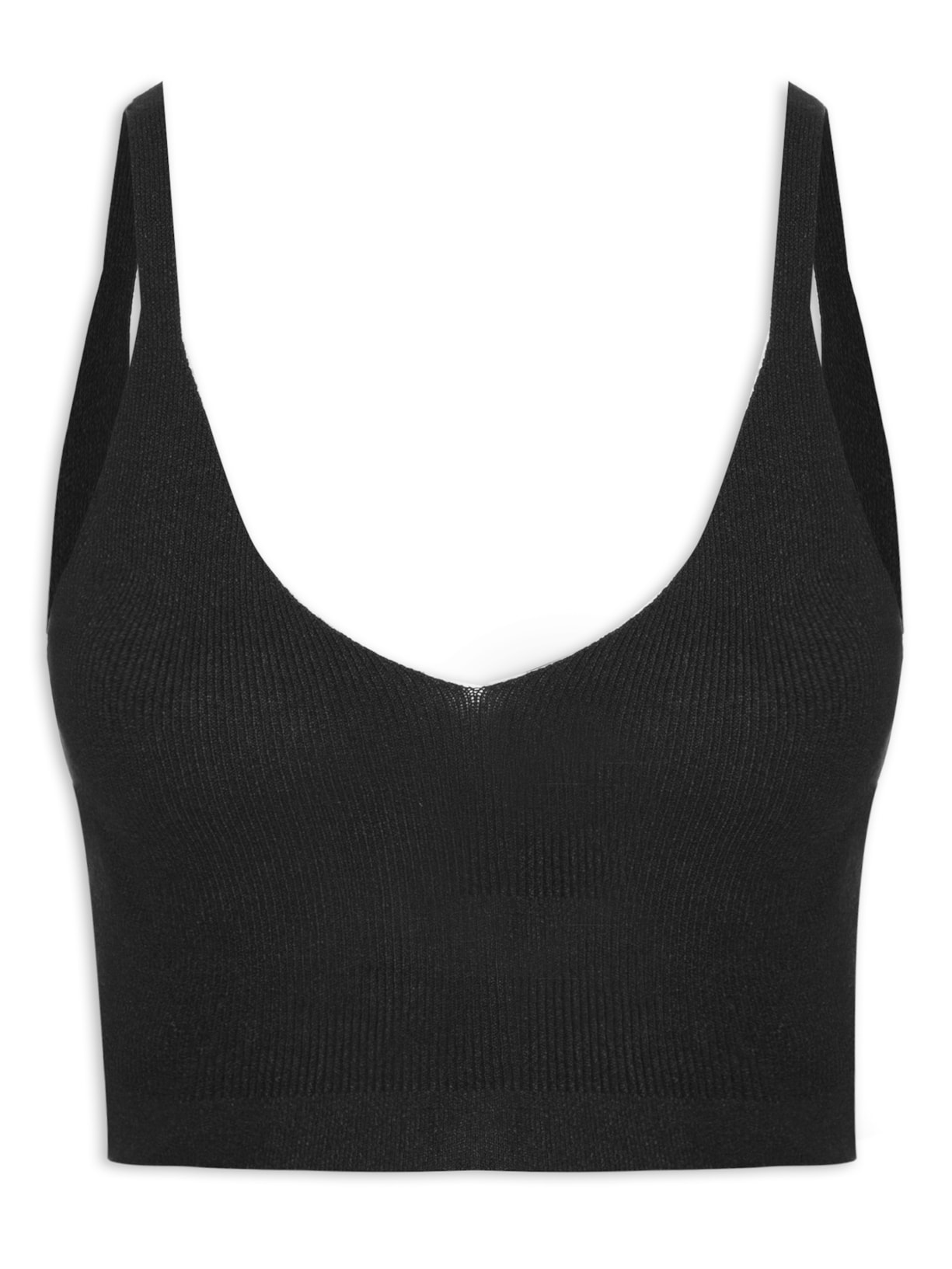 Blusa Feminina Cropped Sem Manga Em Tricot - Preto