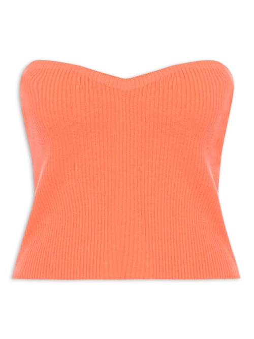 Blusa Feminina Cropped Sem Manga Feminina Em Tricot - Laranja