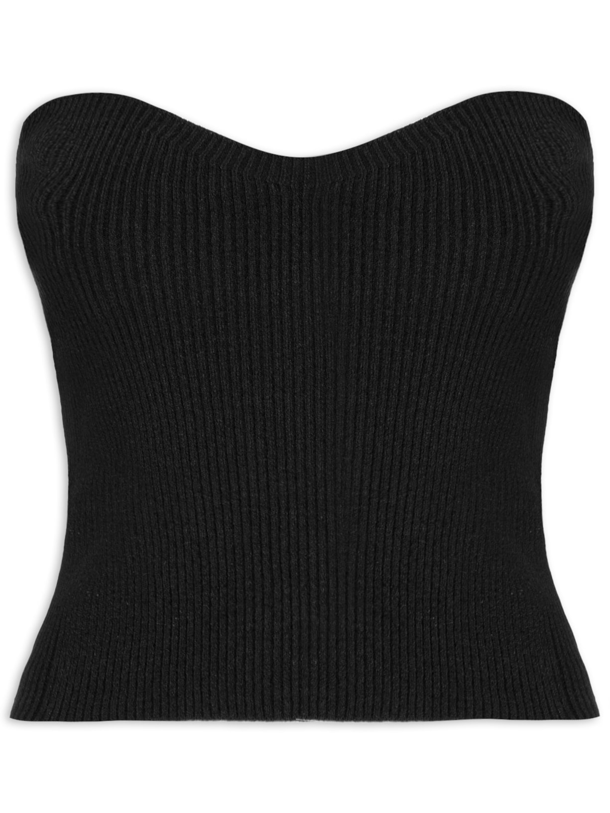 Blusa Feminina Cropped Sem Manga Feminina Em Tricot - Preto