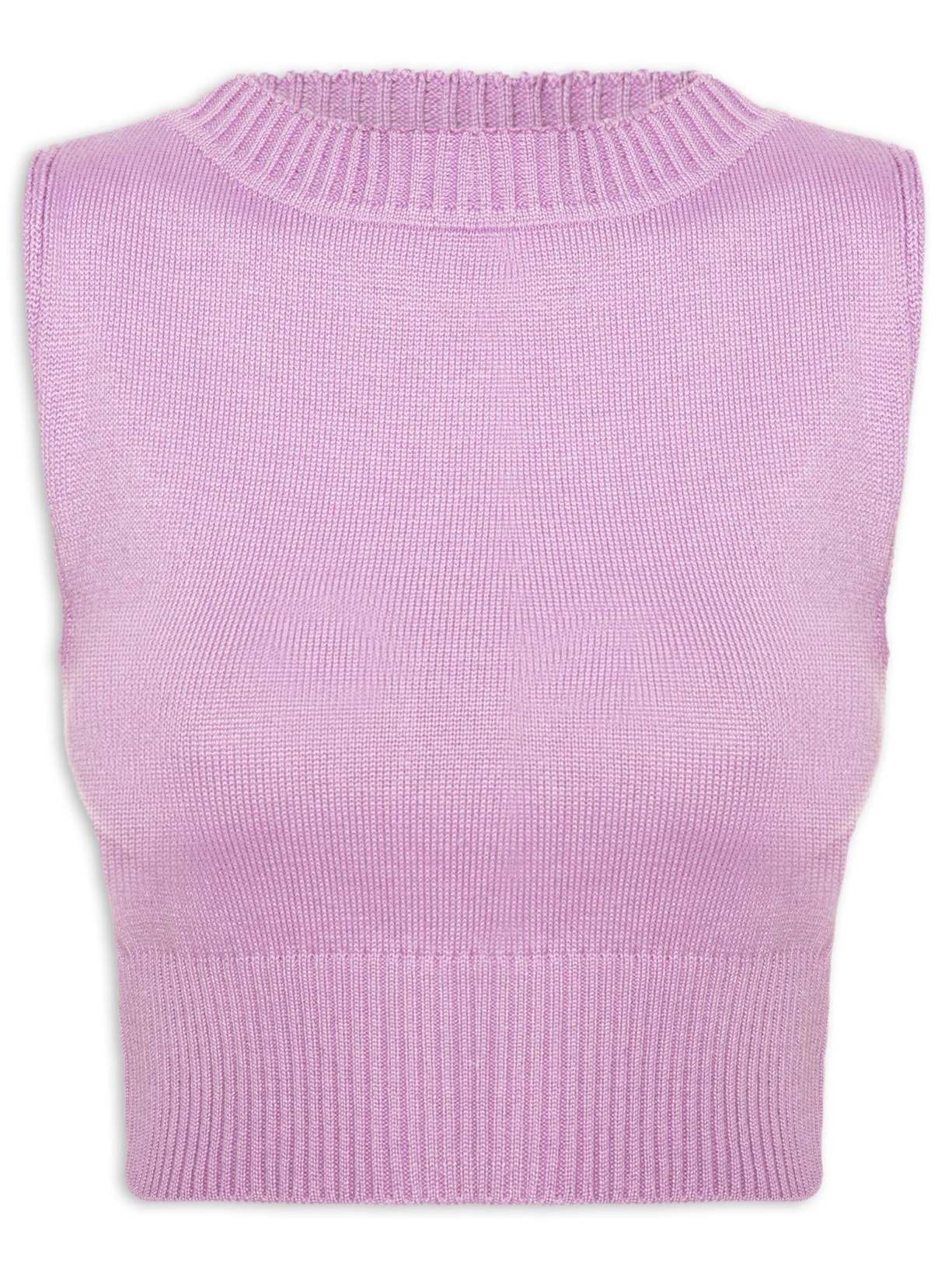 Blusa Feminina Cropped Sem Manga Gola Alta Tricot - Lilás