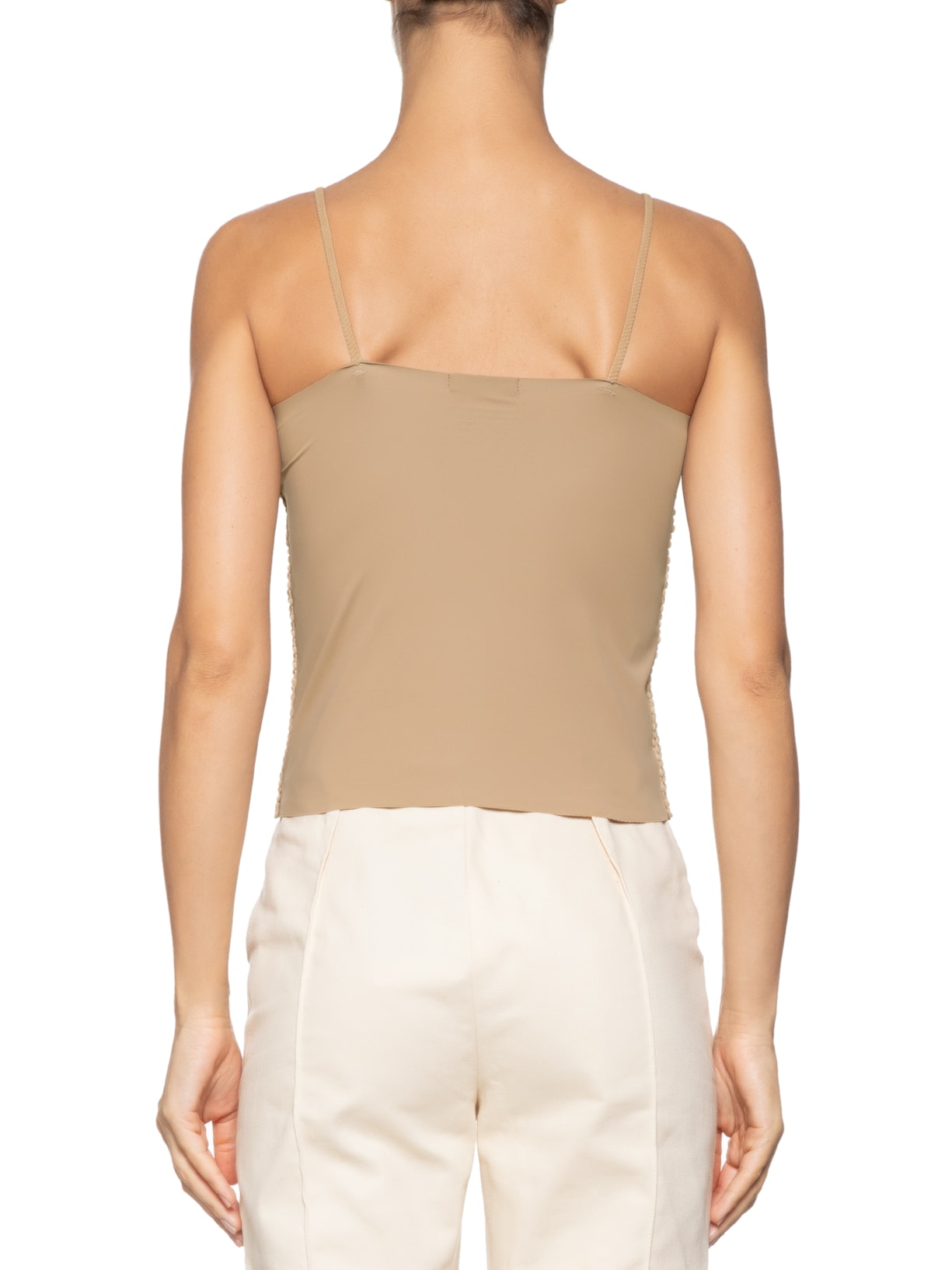 Blusa Feminina Cropped Sem Manga Texturizada Bege Market 33