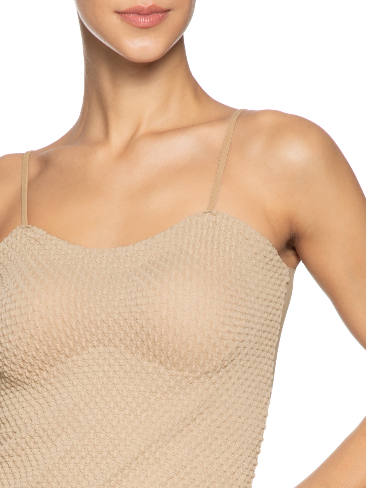 Blusa Feminina Cropped Sem Manga Texturizada Bege Market 33