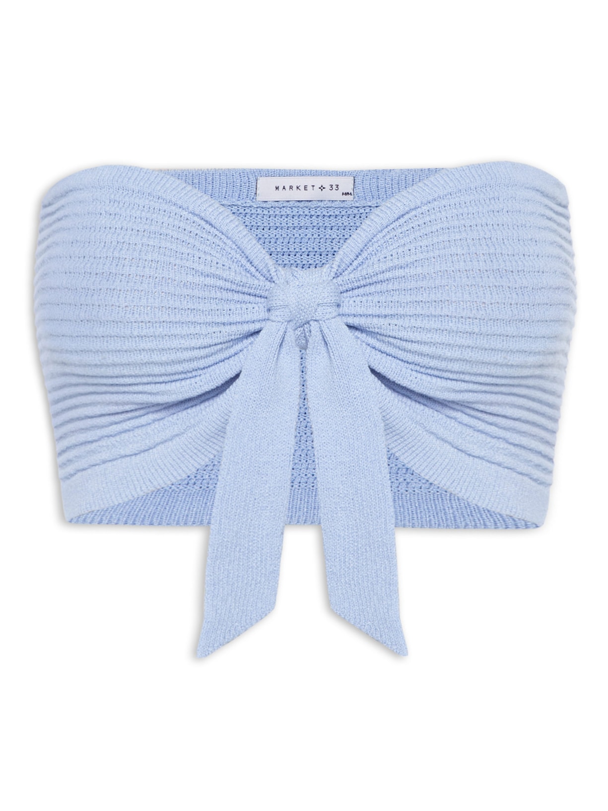 Blusa Feminina Cropped Tricot Com Amarração Azul Market 33