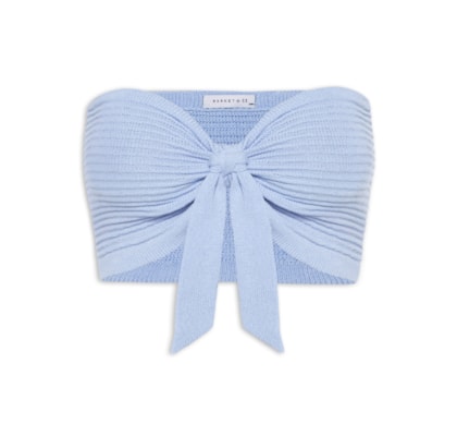 Blusa Feminina Cropped Tricot Com Amarração - Azul