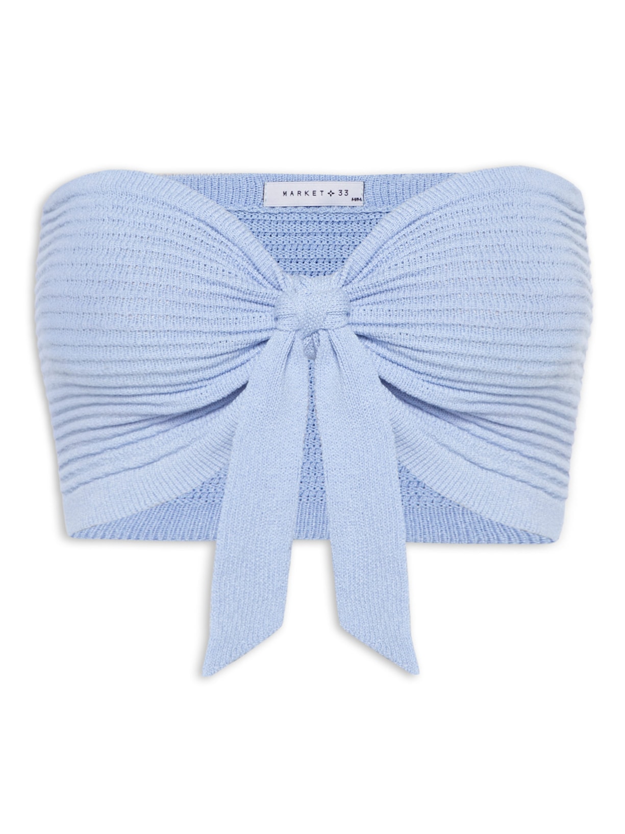 Blusa Feminina Cropped Tricot Com Amarração - Azul