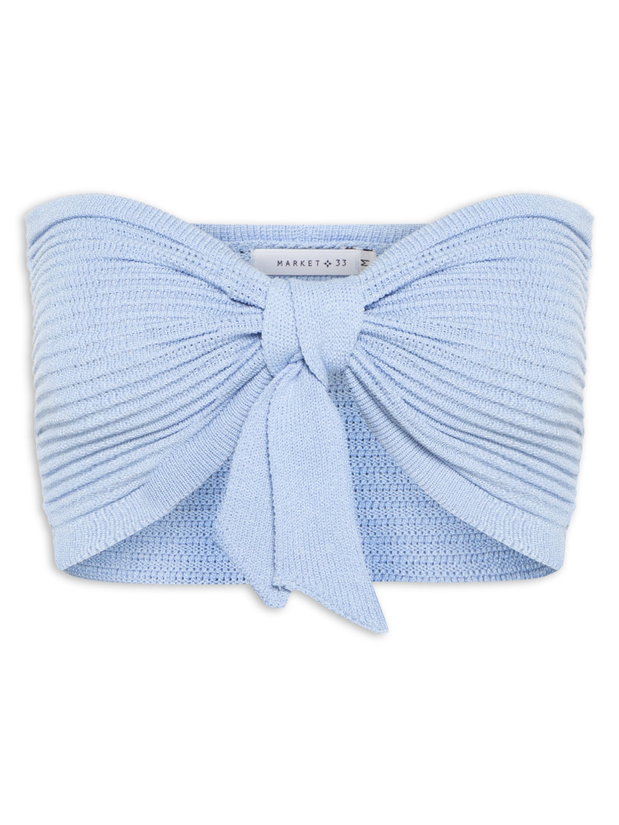 Blusa Feminina Cropped Tricot Laço Frente - Azul