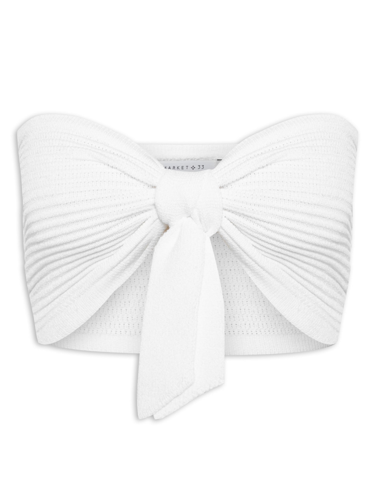 Blusa Feminina Cropped Tricot Laço Frente - Branco