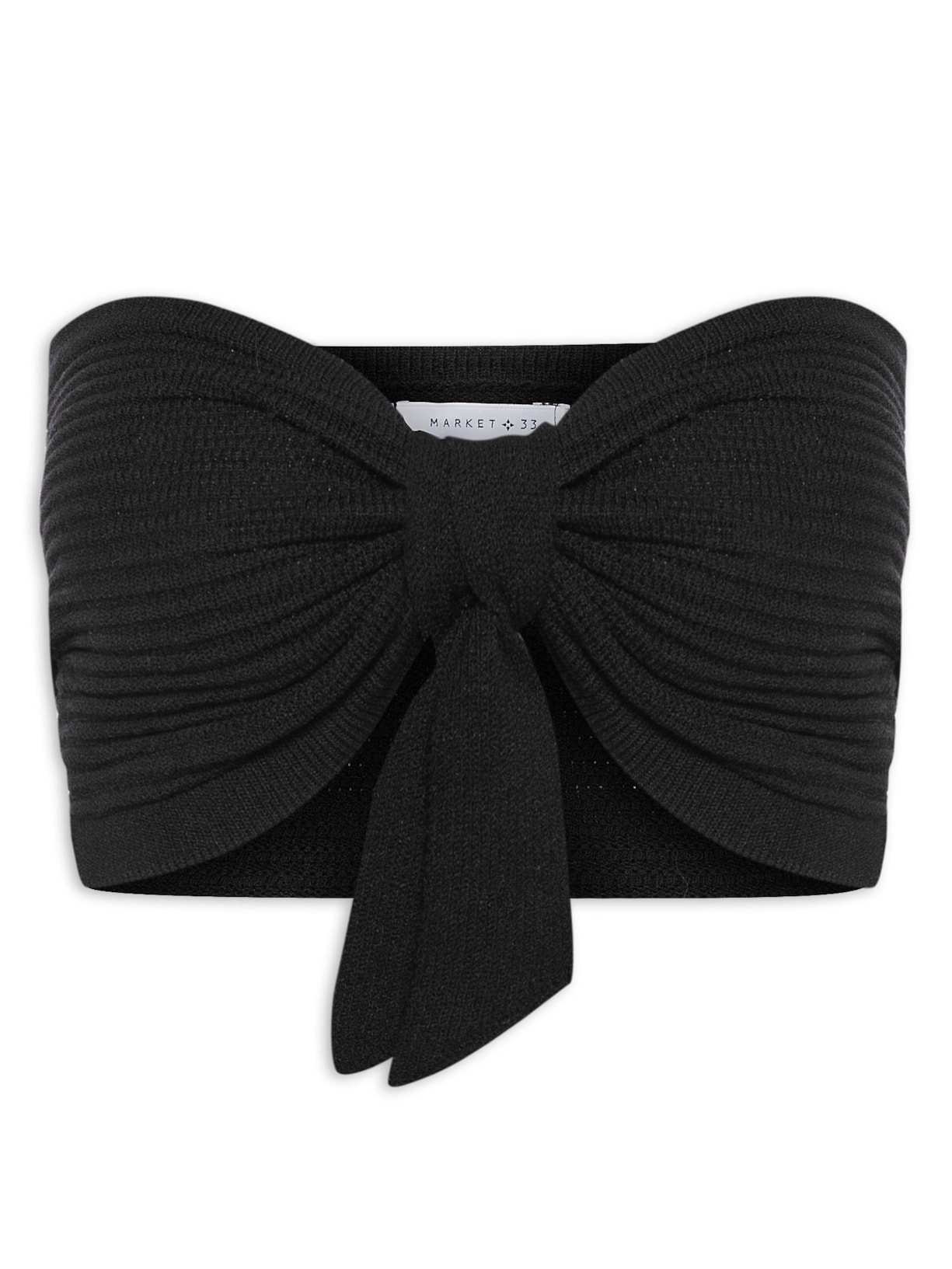 Blusa Feminina Cropped Tricot Laço Frente - Preto