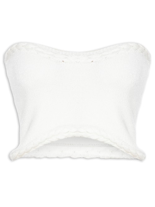 Blusa Feminina Cropped Tricot Trançado - Off White