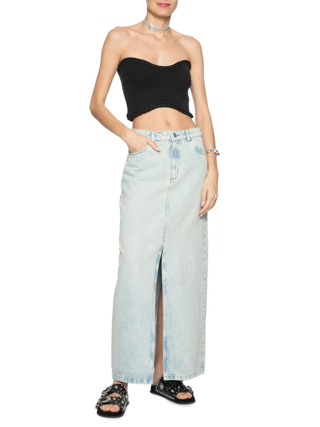 Blusa Feminina Cropped Tricot Trançado Preto Market 33