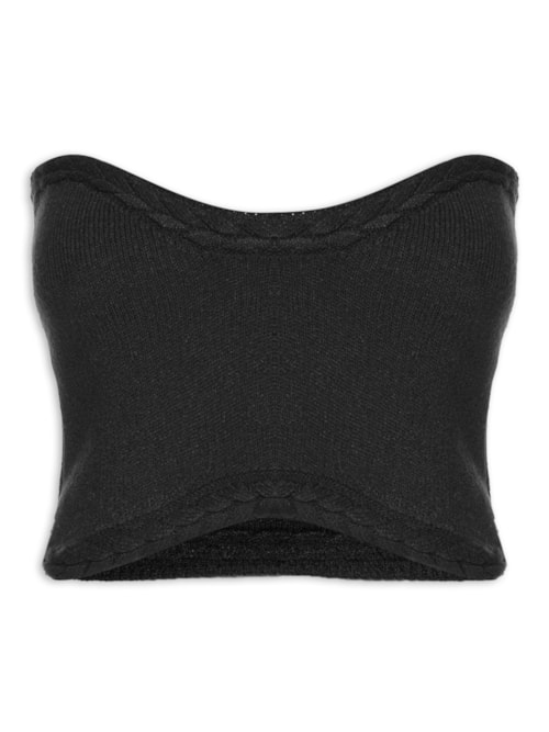 Blusa Feminina Cropped Tricot Trançado - Preto