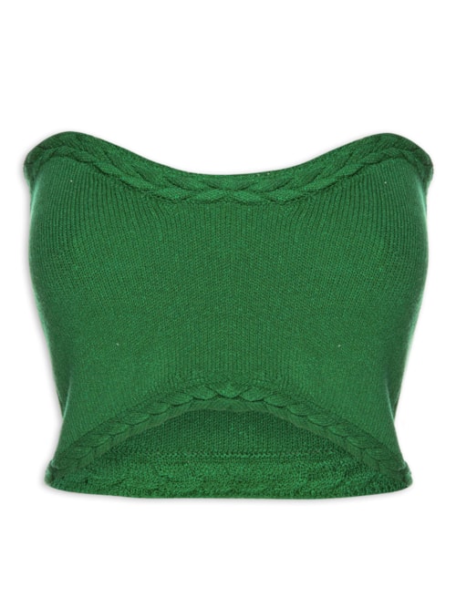 Blusa Feminina Cropped Tricot Trançado - Verde
