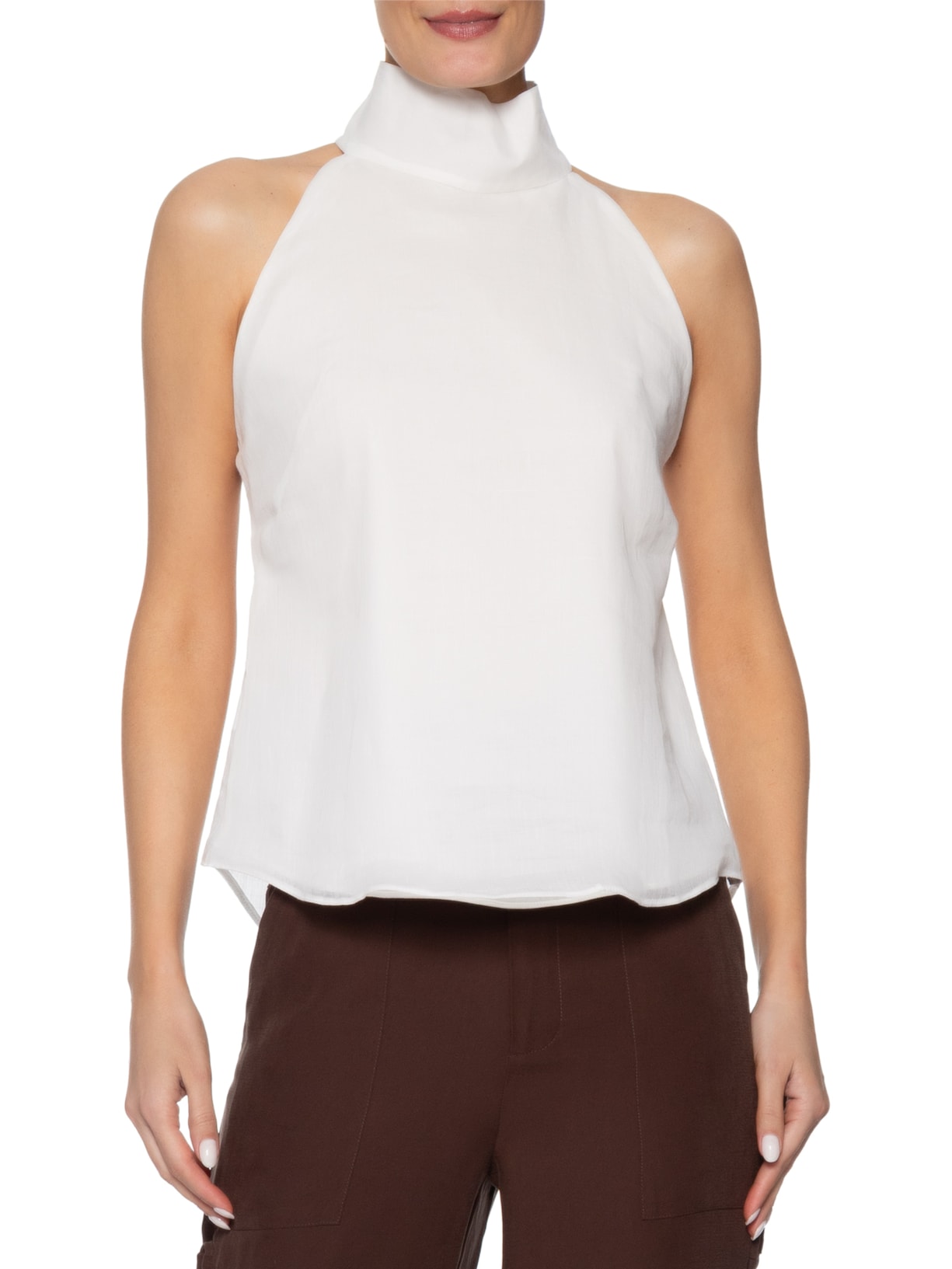 Blusa Feminina Curta Gola Alta Sem Manga Off White Bo
