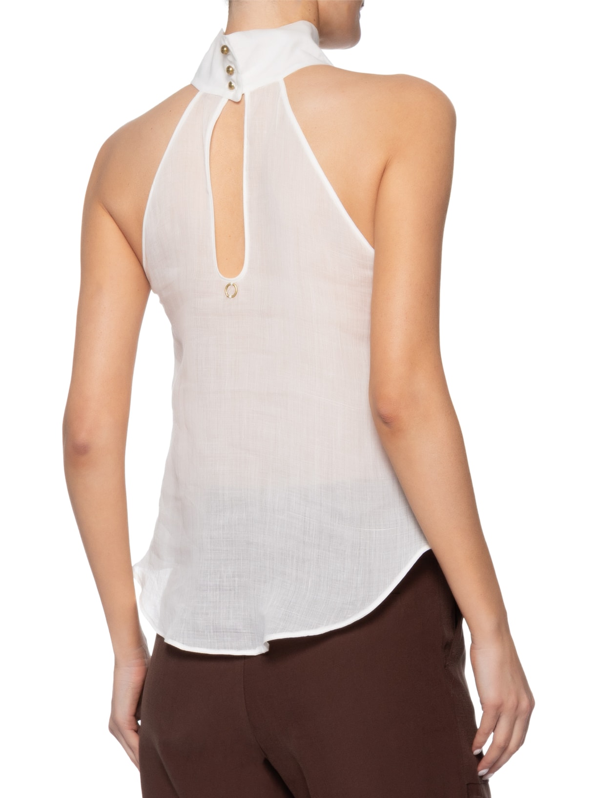 Blusa Feminina Curta Gola Alta Sem Manga Off White Bo