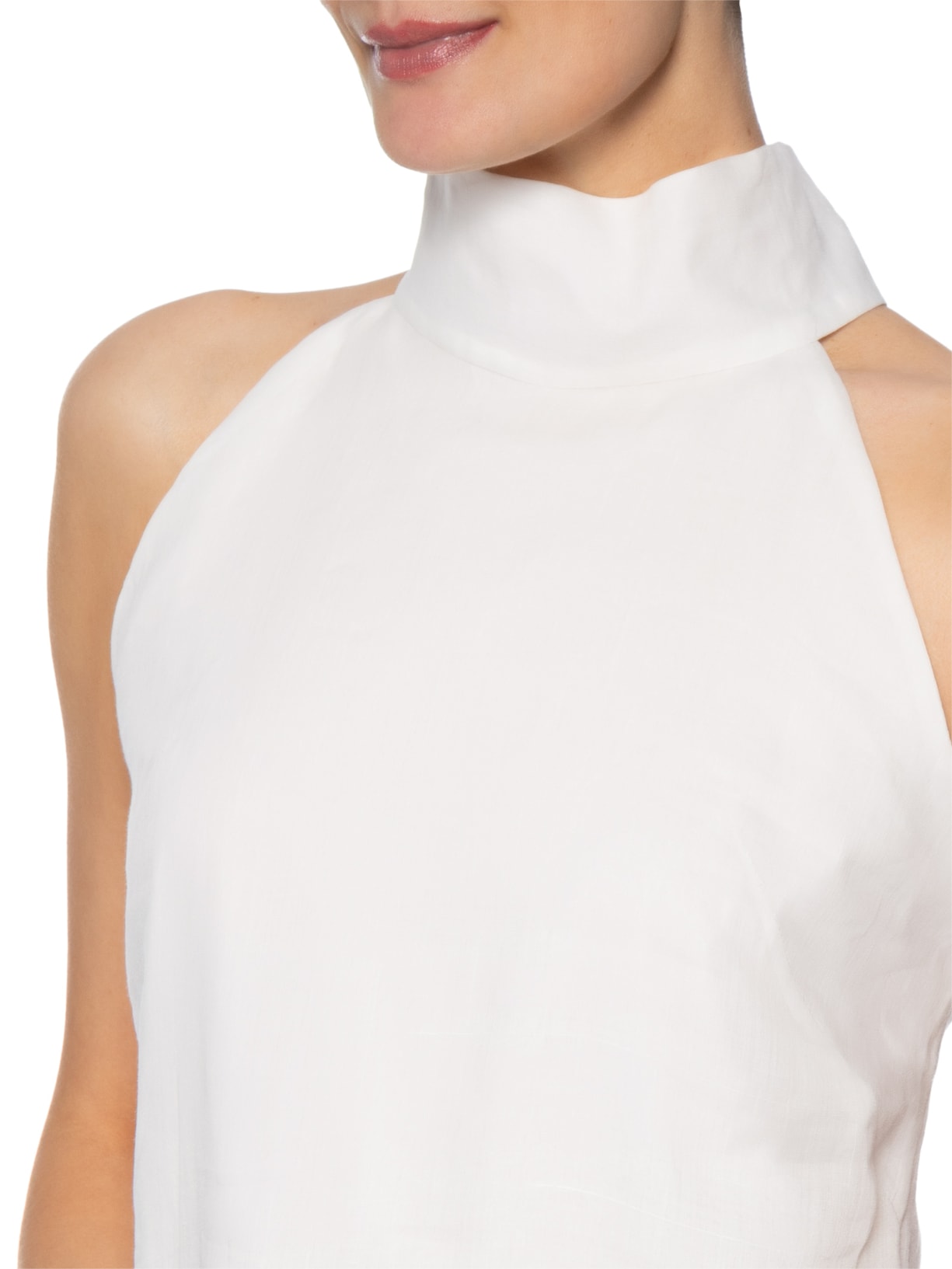 Blusa Feminina Curta Gola Alta Sem Manga Off White Bo