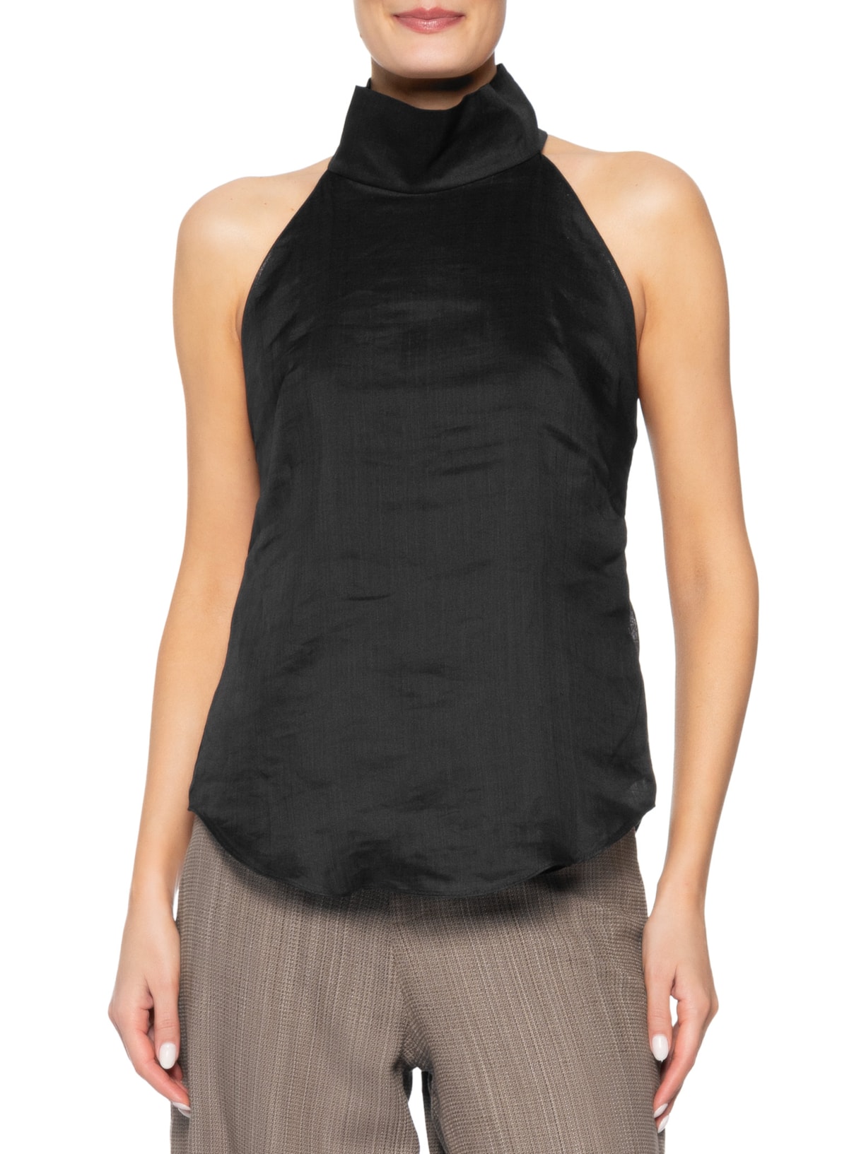 Blusa Feminina Curta Gola Alta Sem Manga Preto Bo