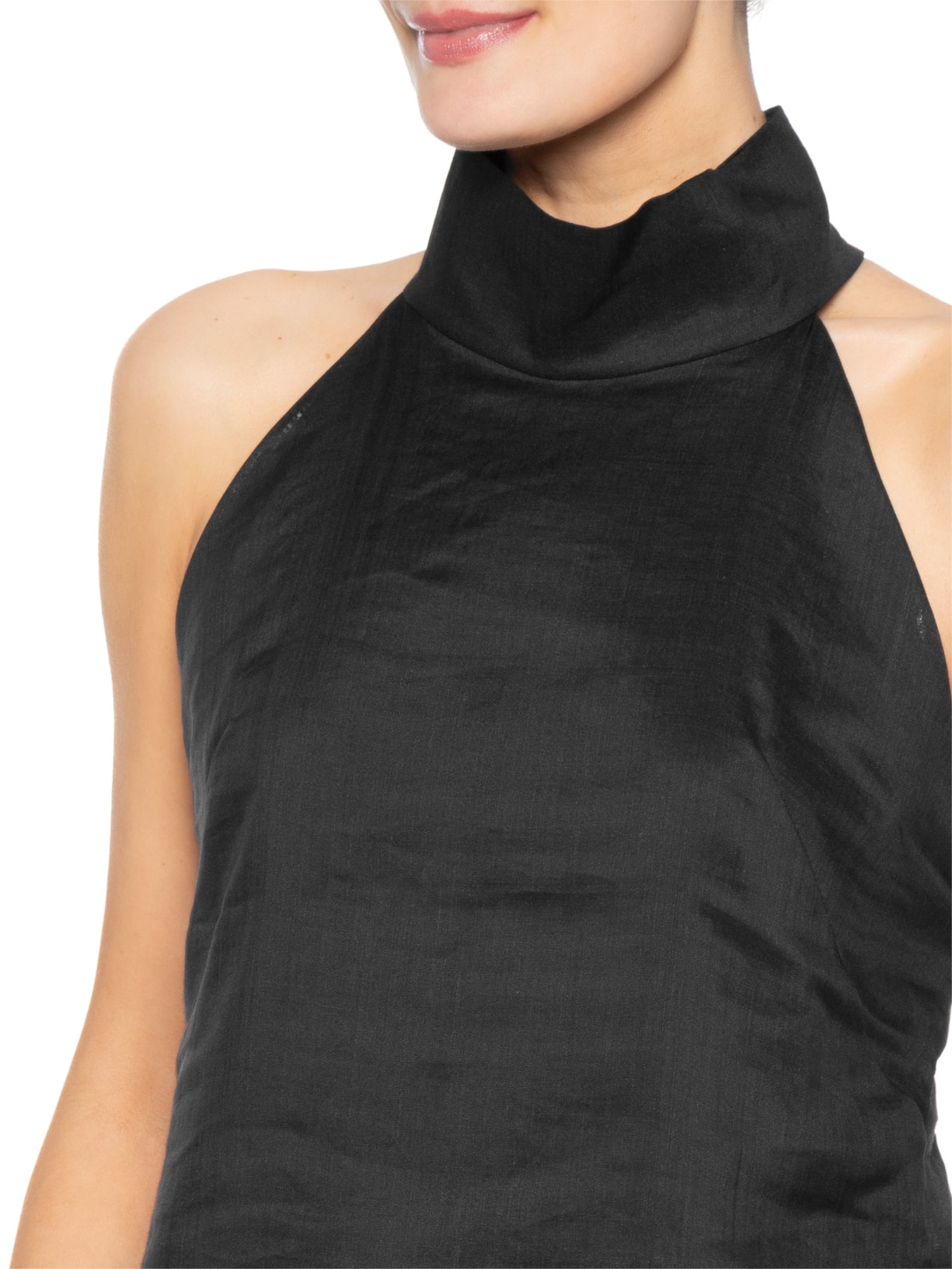 Blusa Feminina Curta Gola Alta Sem Manga Preto Bo