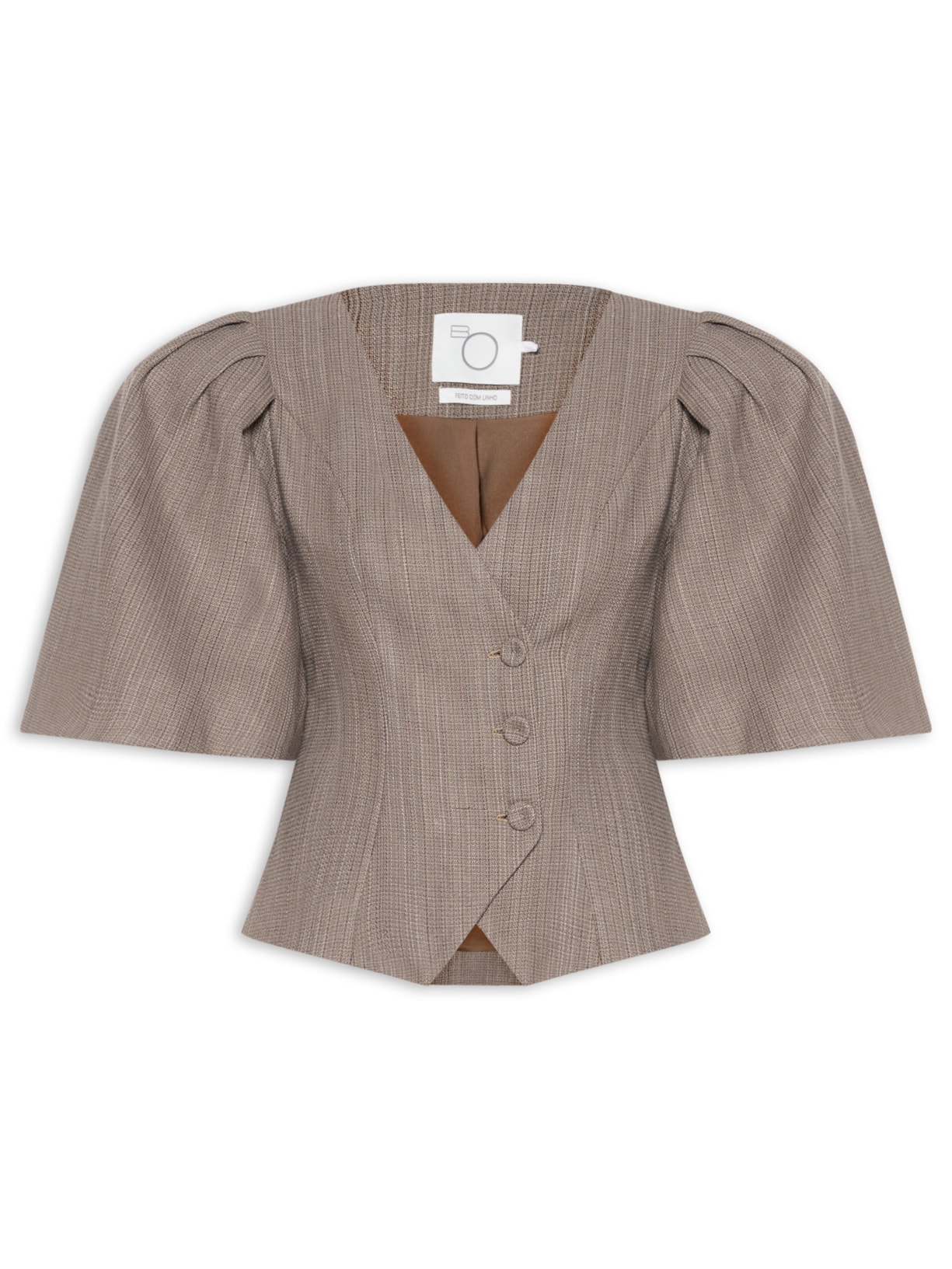Blusa Feminina Curta Manga Volumosa - Marrom
