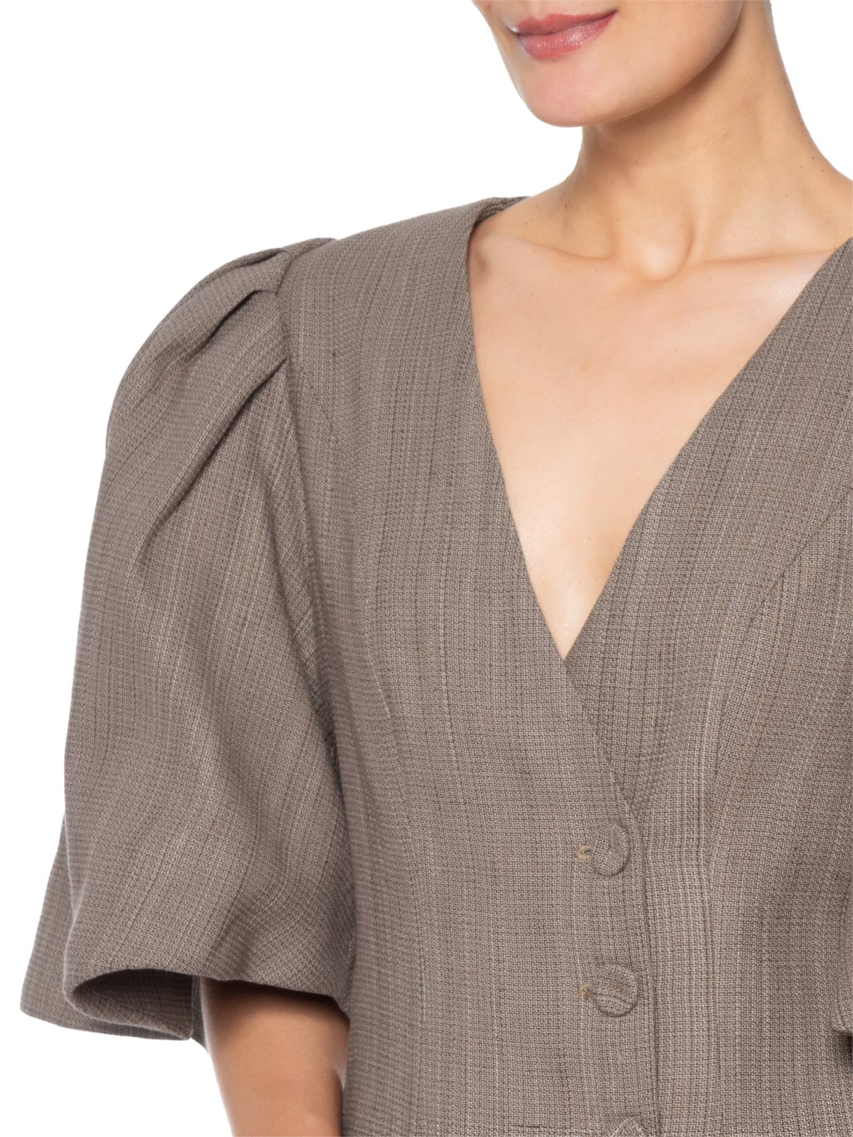 Blusa Feminina Curta Manga Volumosa Marrom Bo