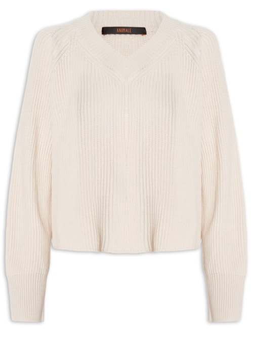 Blusa Feminina Curto Gola V Tricot - Bege