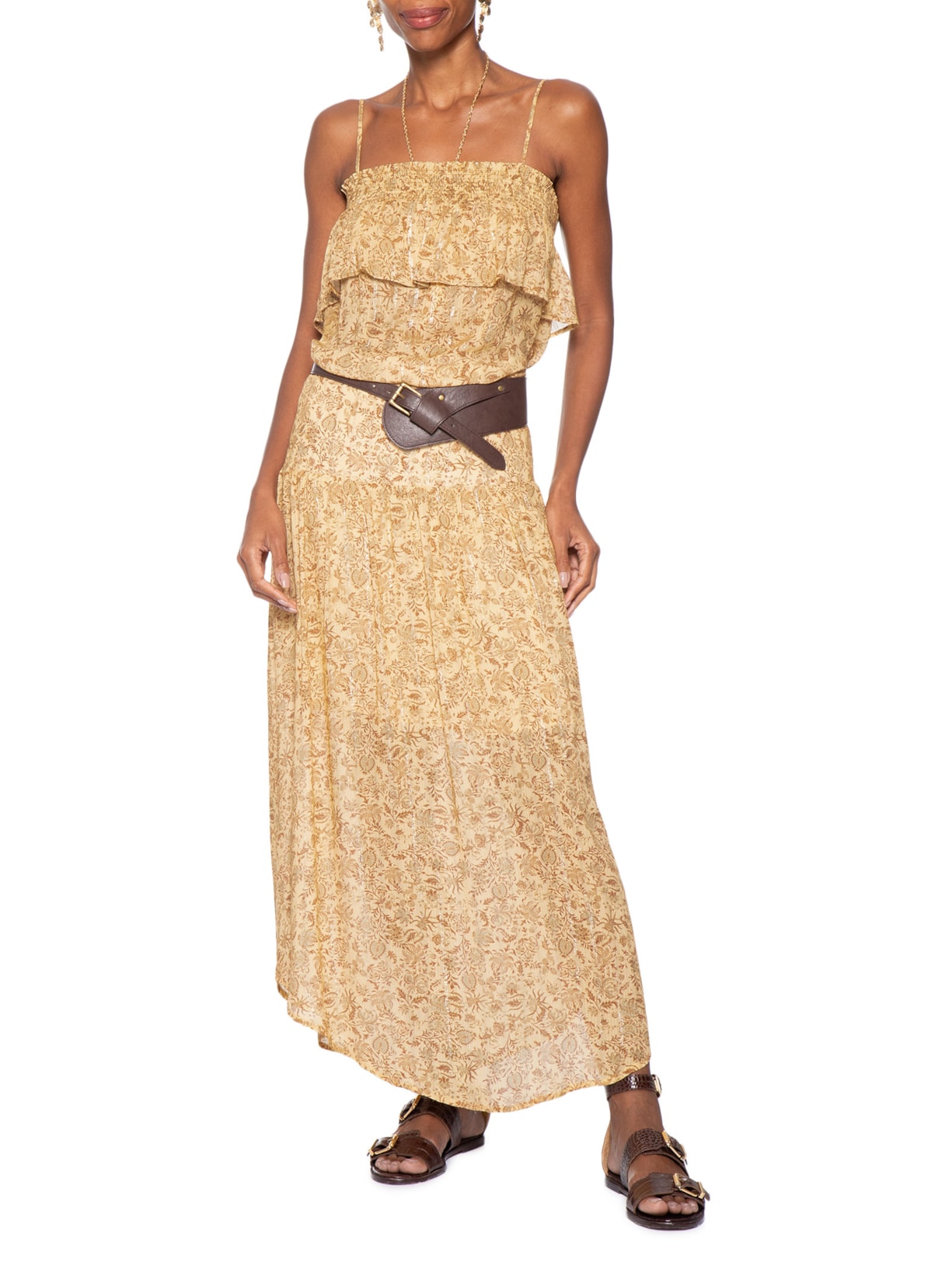 Blusa Feminina de Alça Estampada Amarelo Maria Filó