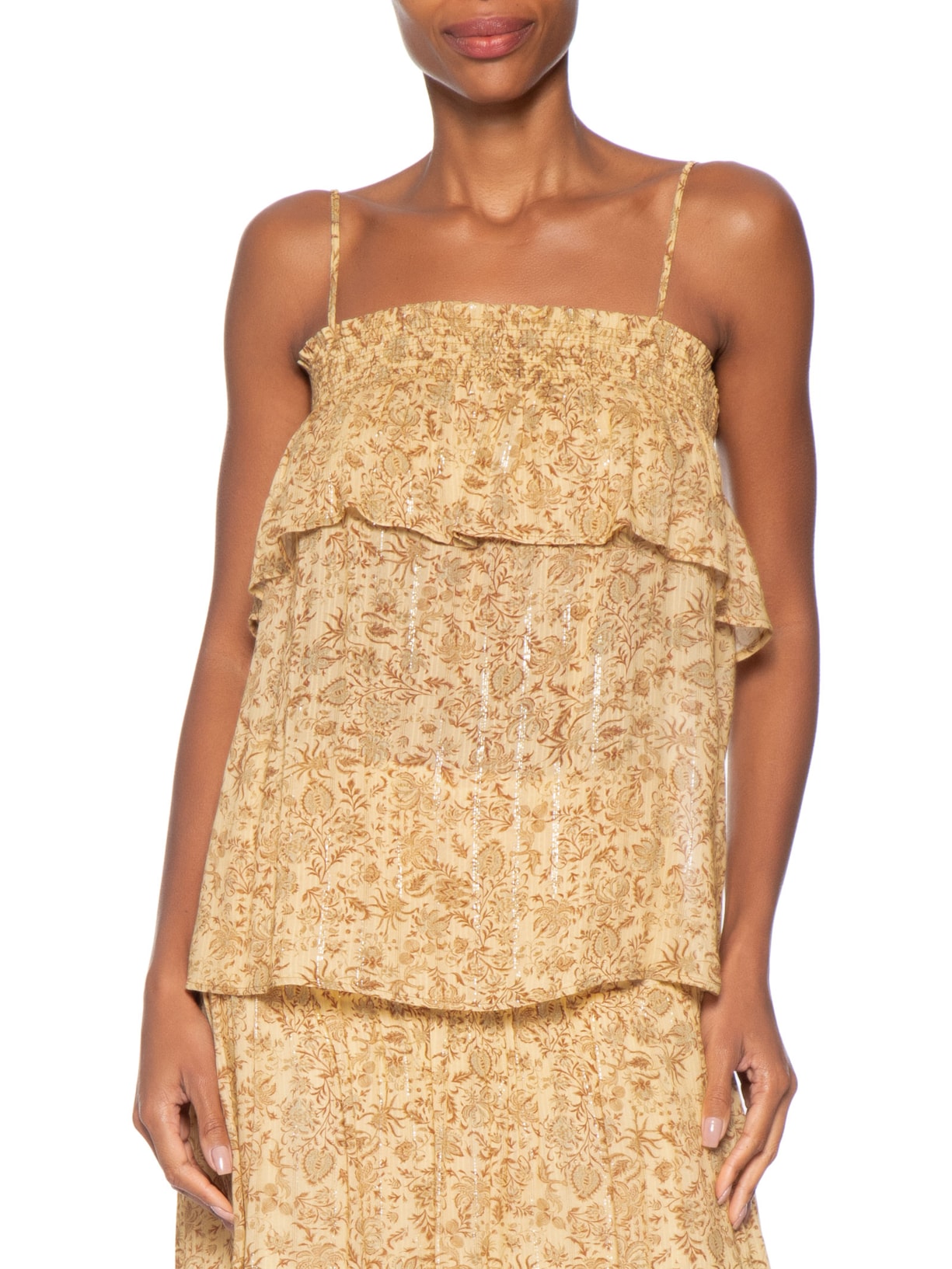 Blusa Feminina de Alça Estampada Amarelo Maria Filó