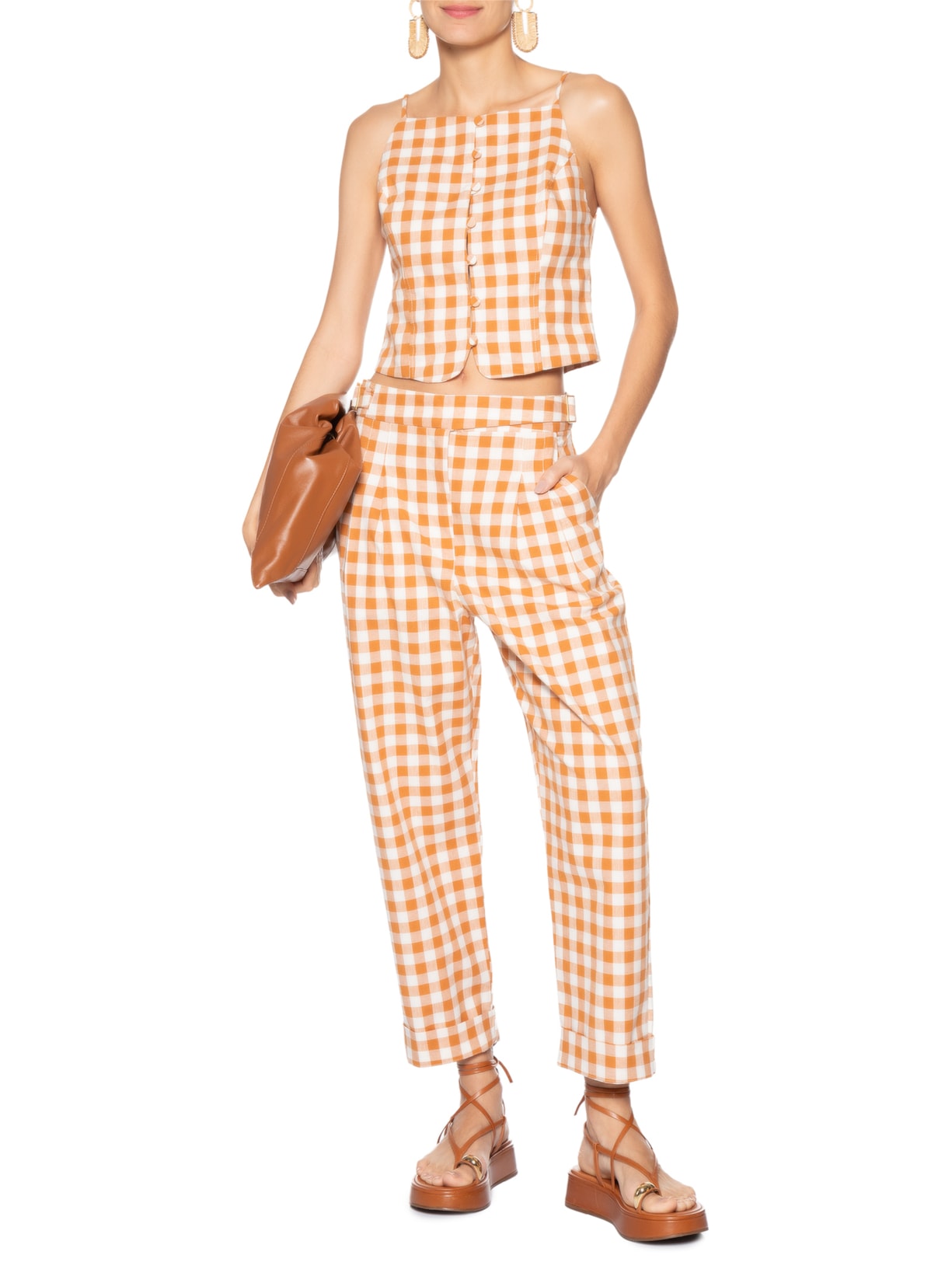 Blusa Feminina De Algodão Xadrez Bege Dress To