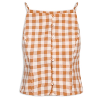 Blusa Feminina De Algodão Xadrez - Bege