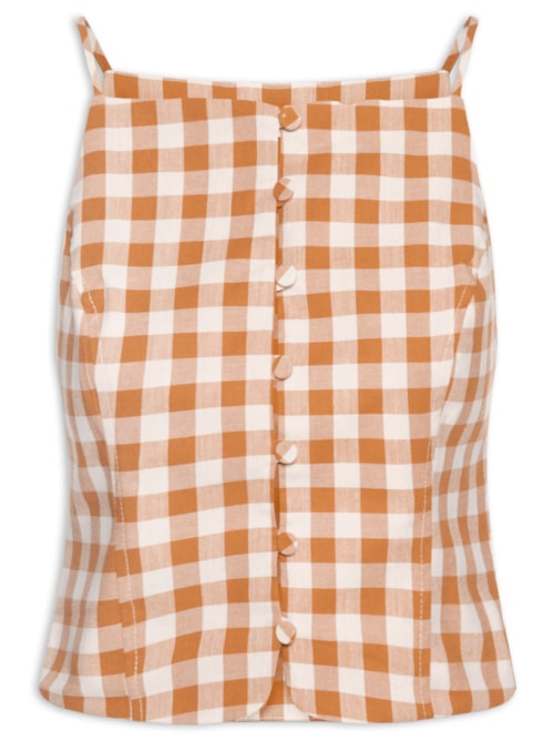 Blusa Feminina De Algodão Xadrez - Bege