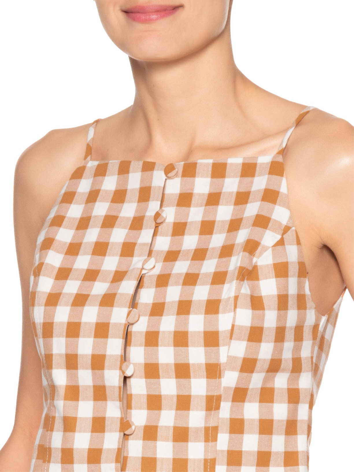 Blusa Feminina De Algodão Xadrez Bege Dress To