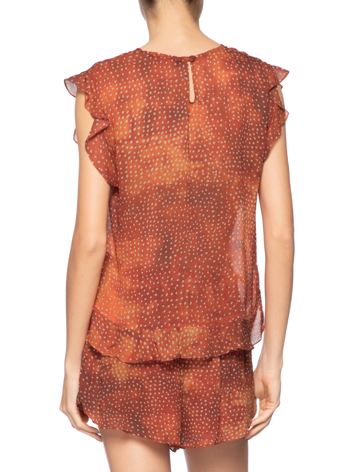 Blusa Feminina de Georgette Leve Babados Estampada Laranja Animale