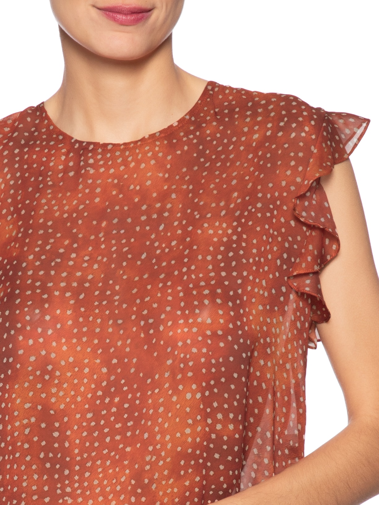 Blusa Feminina de Georgette Leve Babados Estampada Laranja Animale
