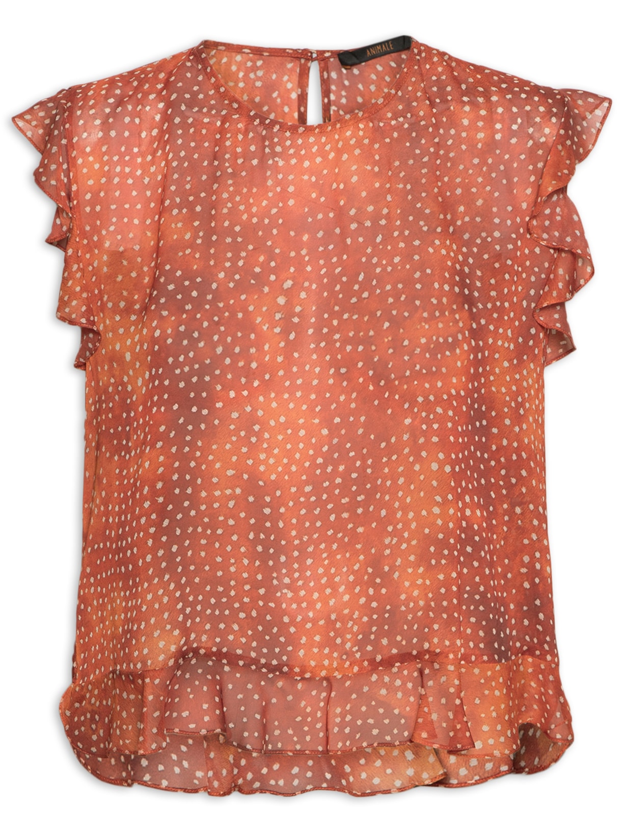 Blusa Feminina de Georgette Leve Babados Estampada - Laranja