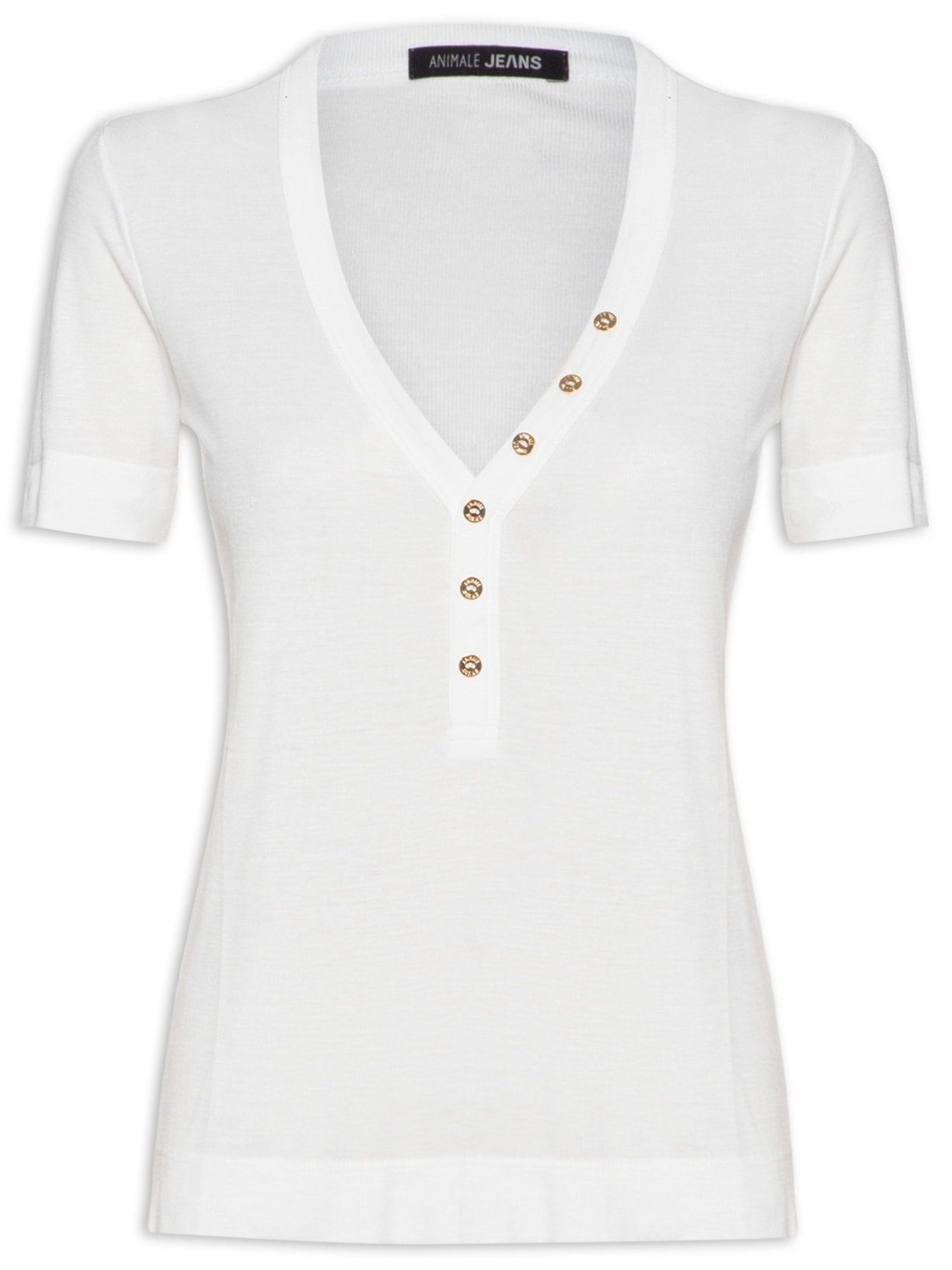 Blusa Feminina De Malha Com Botões Manga Curta - Branco