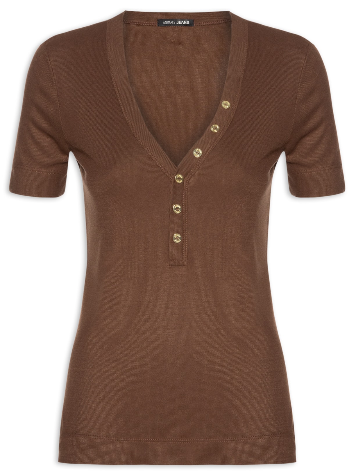 Blusa Feminina De Malha Com Botões Manga Curta - Marrom